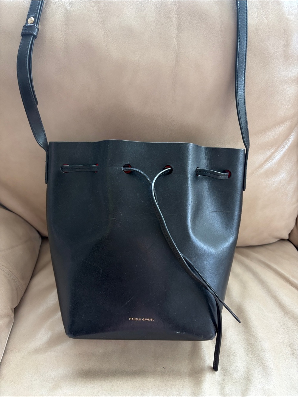 Mansur Gavriel Black Flamma Leather Mini Bucket Bag